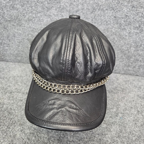 HOLY GRAIL! Harley Davidson Vintage Leather Motorcycle‎ Eagle Captains Hat Y2K M